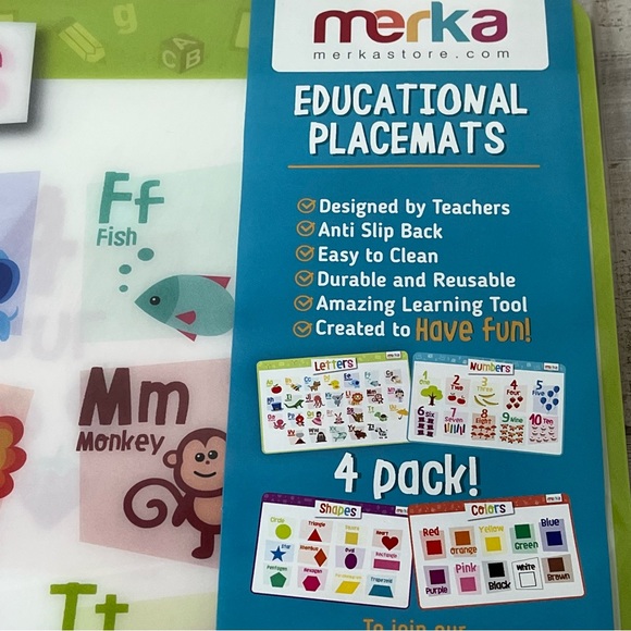 Set of 8 Merka Kids' Educational Placemats Reusable Non-Slip Silicone Teaching - Picture 4 of 10